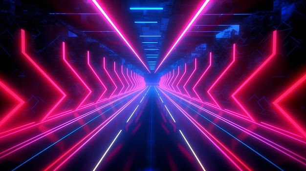 Premium AI Image | 3D render abstract panoramic red blue pink neon ...