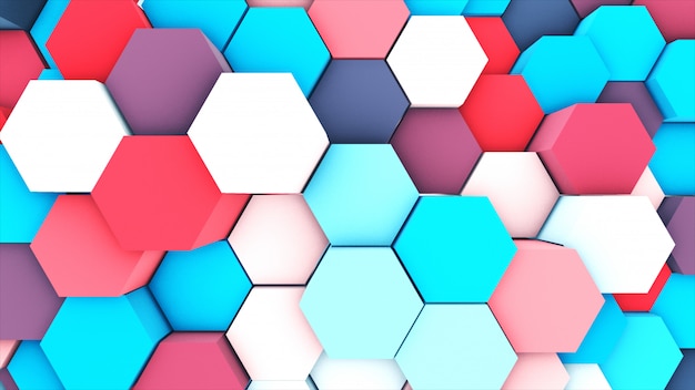 3d render abstract pastel colorful many technical geometric hexagons as background.