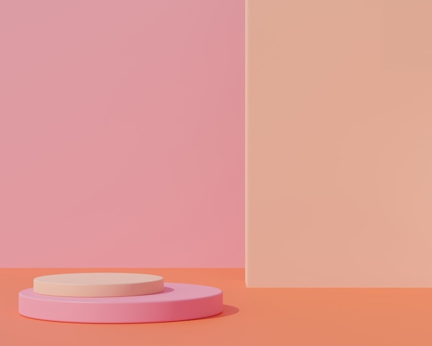 Foto rendering 3d, astratto sfondo rosa con podio di forma geometrica per prodotto, concetto minimo, colore autunnale