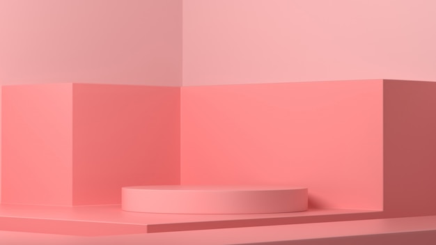 3d rendono di forma geometrica astratta di colore rosa, modello minimalista moderno per l'esposizione o la vetrina del podio