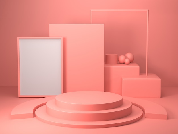 3d render of abstract pink color geometric shape , modern minimalist mockup for podium display or showcase