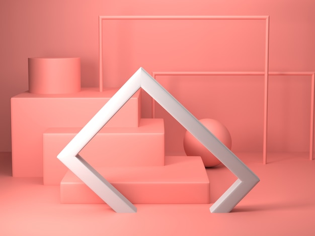 3d Render of abstract pink color geometric shape , modern minimalist mockup for podium display or showcase