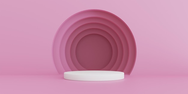 3D Render Abstract pink composition on podium Minimal Studio with round stand and copy space Futuristic interior background for landing page showcase Product presentation