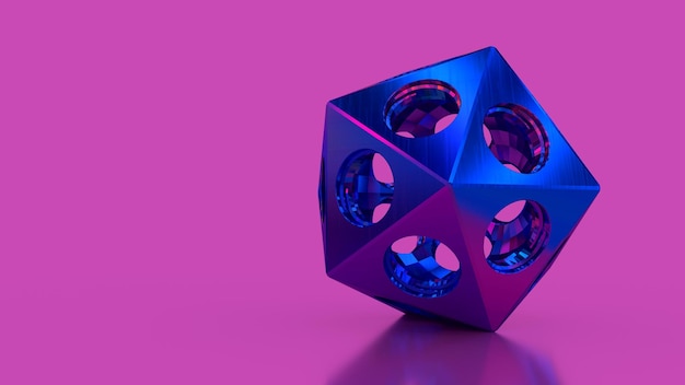 3d render abstract purple background with blue shiny polygon on the right side