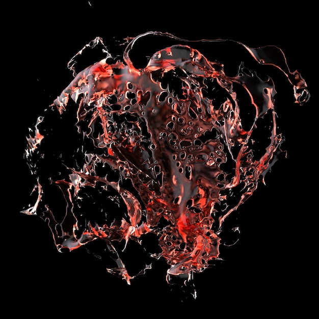 3d render of abstract shapes made of liquid. Computer simulated liquid behaviour. Shiny fluid shape on dark background.