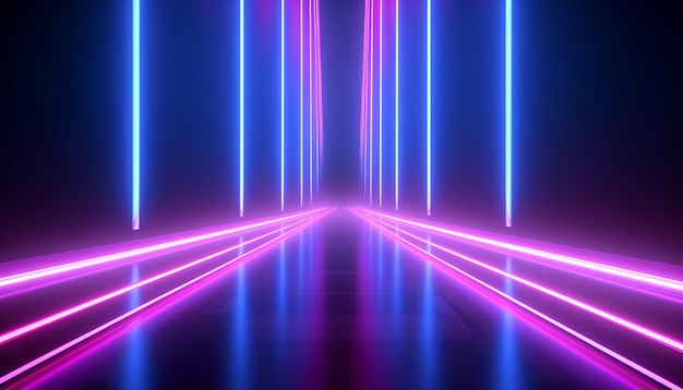3d render abstract simple background illumination with a different shaped neon lights structure