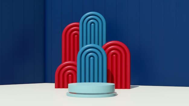 3D render abstract surrealistisch beeld blauw podium met blauwe achtergrond product display advertentie