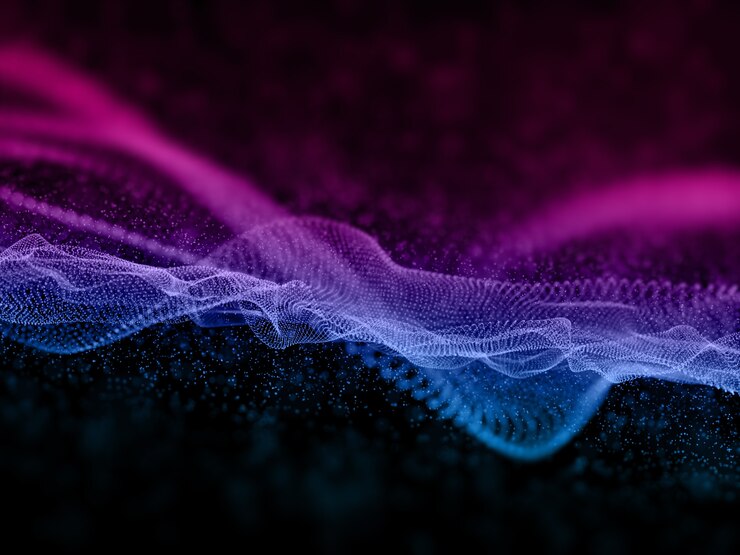 Photo 流れる粒子と抽象的な技術の背景の3dレンダリング