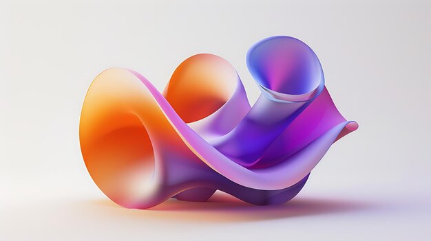 3D render of an abstract twisted shape with a smooth gradient from orange to purple