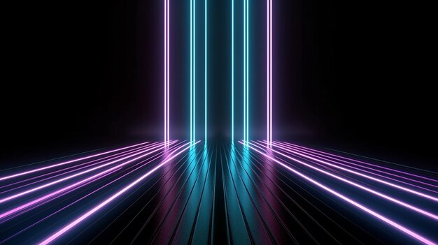 3D render abstract vertical neon glowing in the dark Generative AI