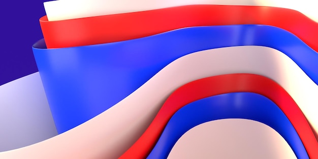 3D 렌더링 추상적 인 벽지 웨이브 효과 빨강, 파랑 흰색 색상