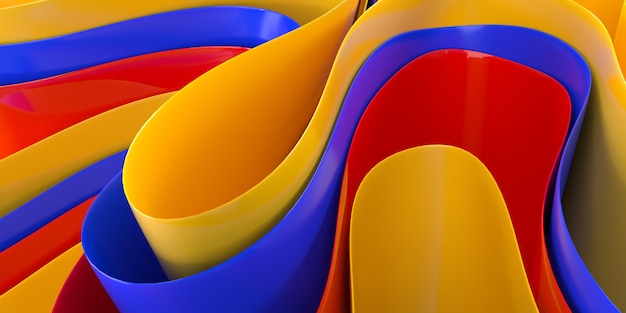 3D 렌더링 추상적 인 벽지 파 효과 빨강, 노랑, 파랑 색상
