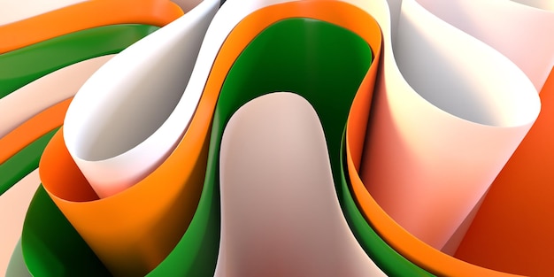 3D render abstract wallpaper wave green, white, orange color for wallpaper desktop