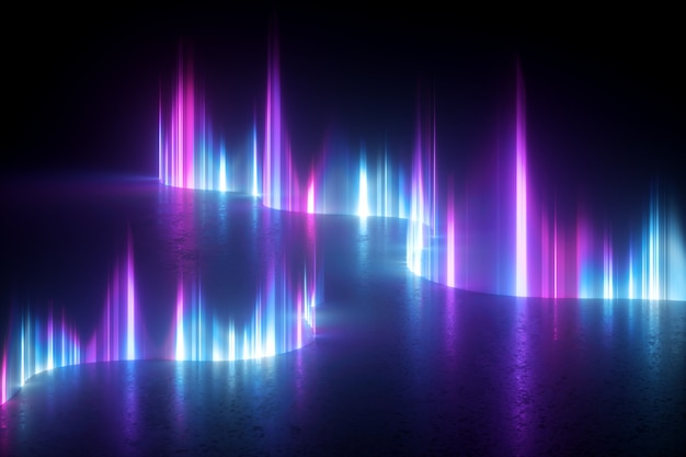 3d render of abstract wallpaper with blue pink violet neon light.