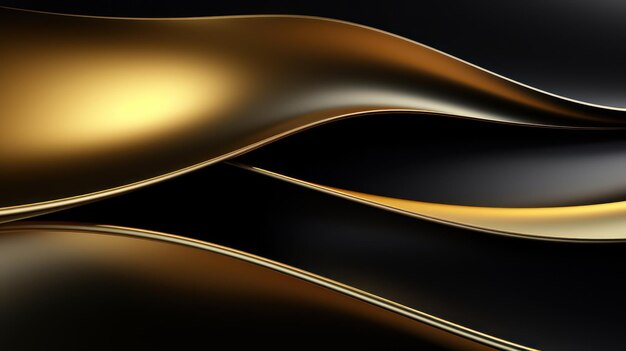 Photo 3d render of abstract wavy metallic background with black and gold colors generative ai