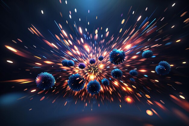 3d render of an abstract zoom effect background with exploding particles