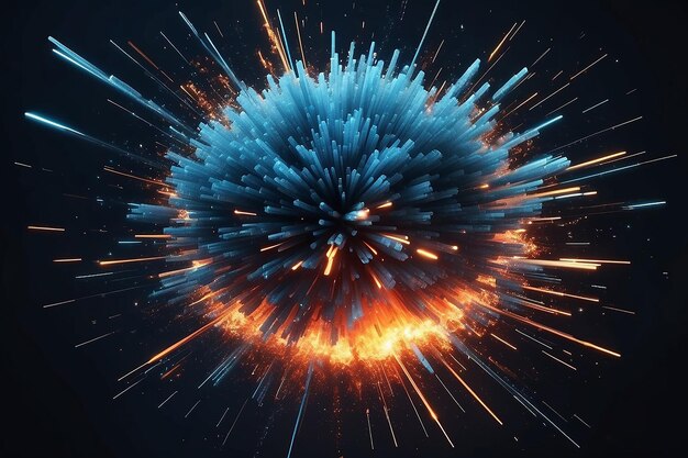 3d render of an abstract zoom effect with exploding particles technilogy background