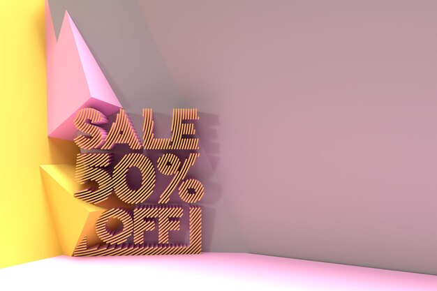 Foto 3d render abstracte 50% verkoop korting korting banner 3d illustratie ontwerp.