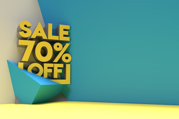 3D render abstracte 70% verkoop korting op korting banner 3D illustratie ontwerp.