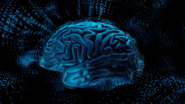 3D render abstracte achtergrond met hersenen omringd met veelhoekige structuren. Complexe geest concept. Technologie en hersenen.