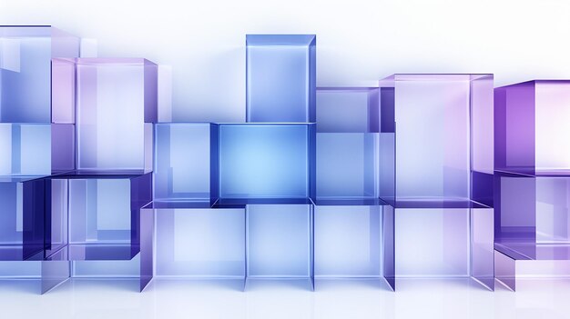 Foto 3d render abstracte achtergrond met rij van violet blauwe vierkant doorzichtige generatieve ai