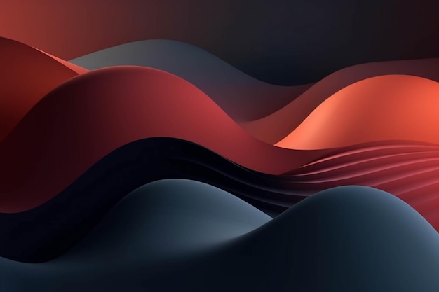 3D render abstracte achtergrond met rode en zwarte golvende lijnen