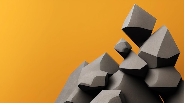 3D render abstracte achtergrond met zwarte rots zwarte geometrische vorm van steen en rots
