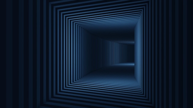 3D render, abstracte futuristische blauwe tunnel