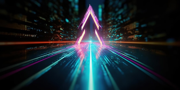 Foto 3d render abstracte futuristische neon achtergrond met gloeiende oplopende lijnen fantastisch behang