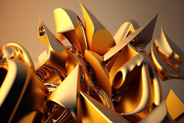 3D render abstracte geometrische achtergrond gouden creatieve vormen