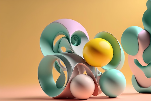 3D render abstracte geometrische achtergrond pastel creatieve ronde vormen