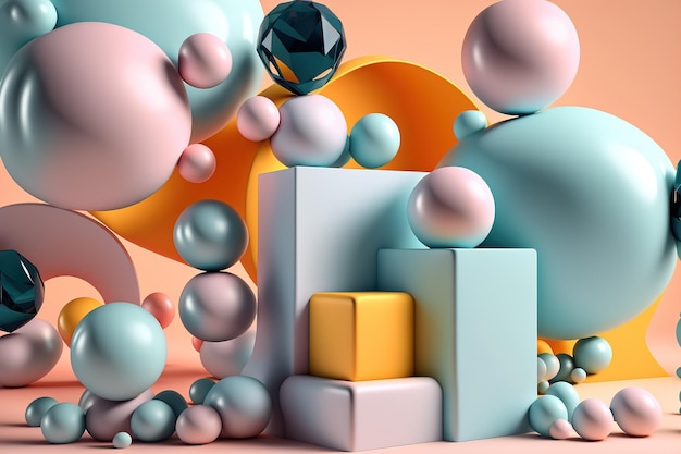 3D render abstracte geometrische achtergrond pastel creatieve vormen