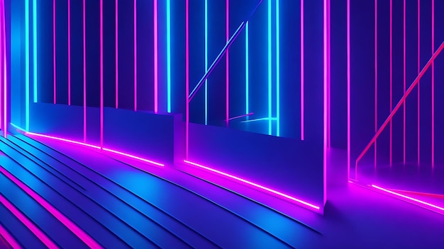 3D render Abstracte minimale neon achtergrond roze blauwe neon lijn