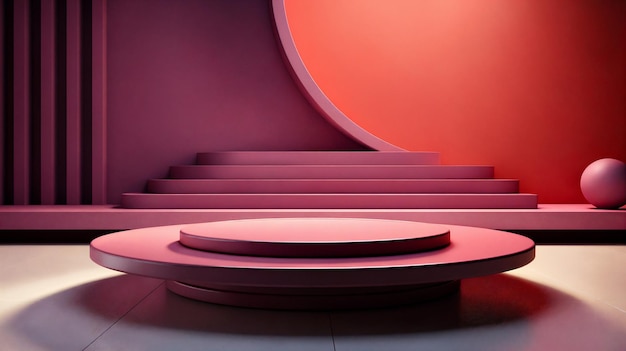 3d render abstracte minimale scène met rond podium en rode muur Generatieve AI