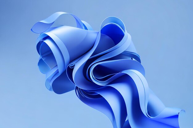 3D render abstracte moderne blauwe achtergrond gevouwen linten macro mode behang met golvende lagen en ruches