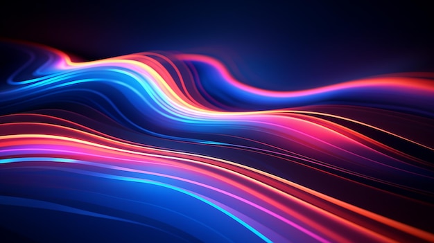 3D render abstracte neon achtergrond met kleurrijke gloeiende lijnen Generatieve Ai