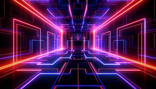 3D render abstracte neon geometrische achtergrond Generatieve Ai