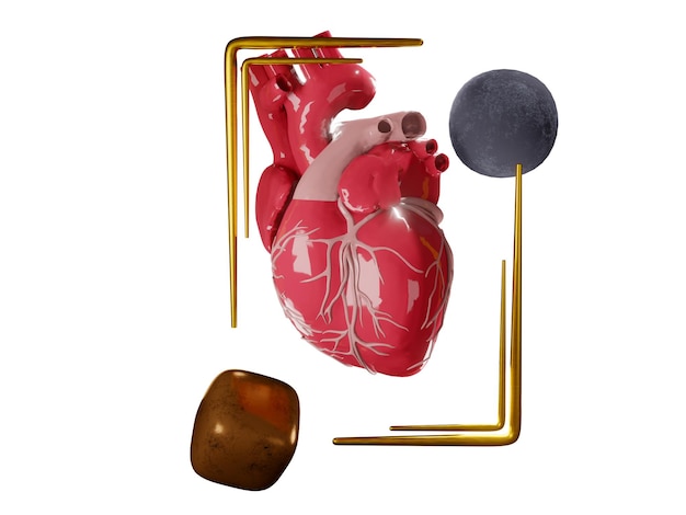 사진 3d 렌더링 심장 및 기하학적 모양으로 추상화