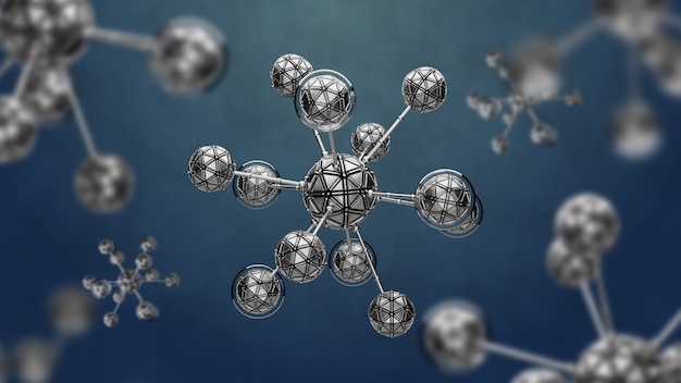 3D render achtergrond met abstracte cel. Biologie conceptueel met eenvoudige molecuulstructuur.