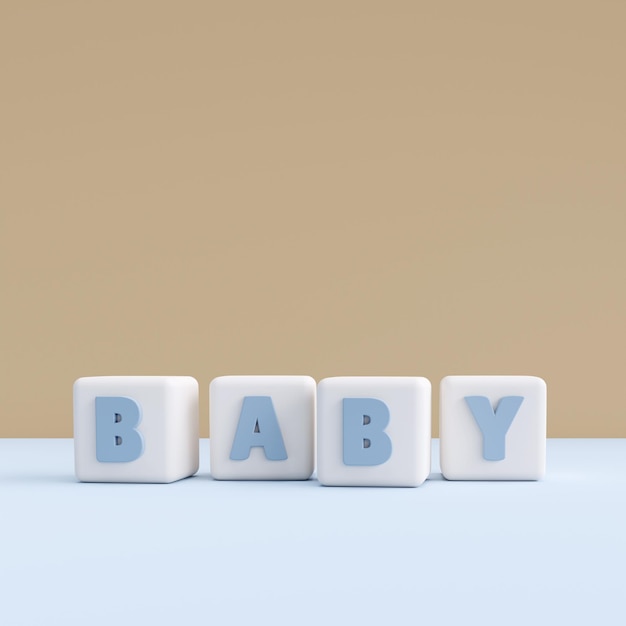 3D render achtergrond voor baby shower en gender party kubussen met het woord baby