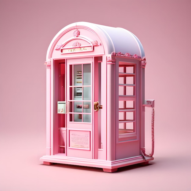 3d render of an aesthetic pink telephone box miniature