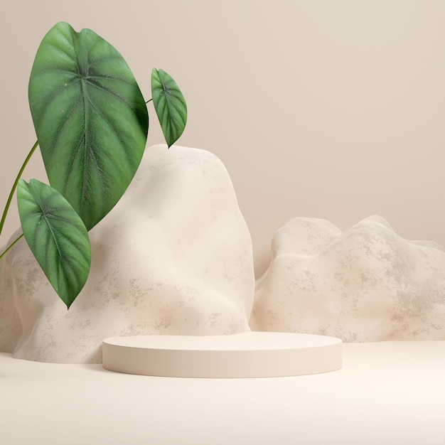 3D render afbeelding van lege ruimte mockup podium natuur caladium plant voor productweergave