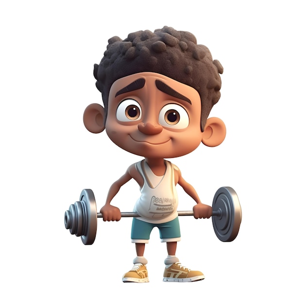 3D Render of an African American boy exercising with a barbell
