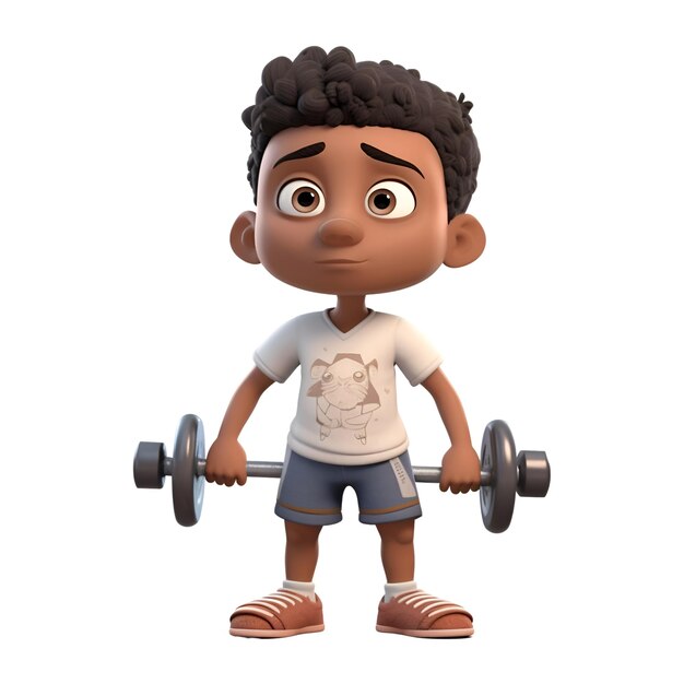 Photo 3d render of an african american boy exercising with a barbell