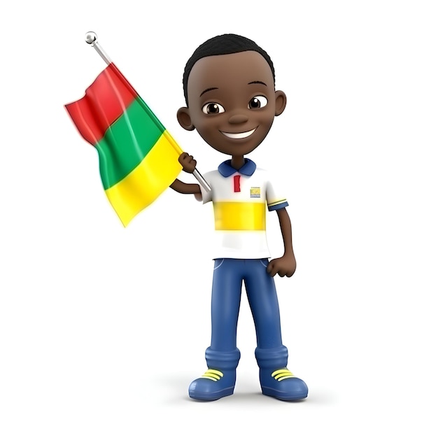 Foto render 3d di un ragazzo afroamericano che tiene la bandiera delle mauritius