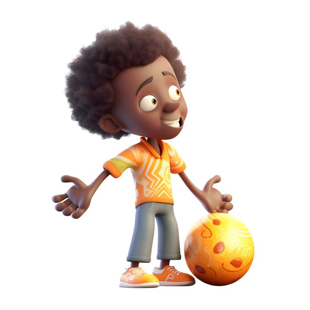 Photo 3d render of an african american boy with a ball