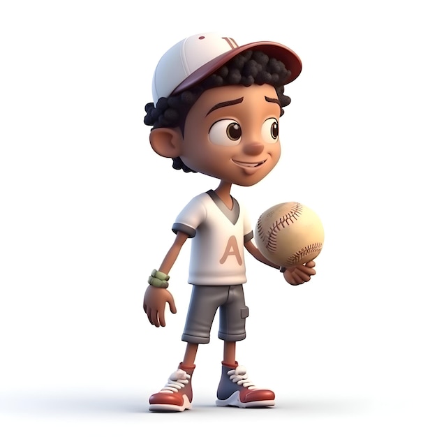 Photo 3d render of an african american boy with a baseball and ball