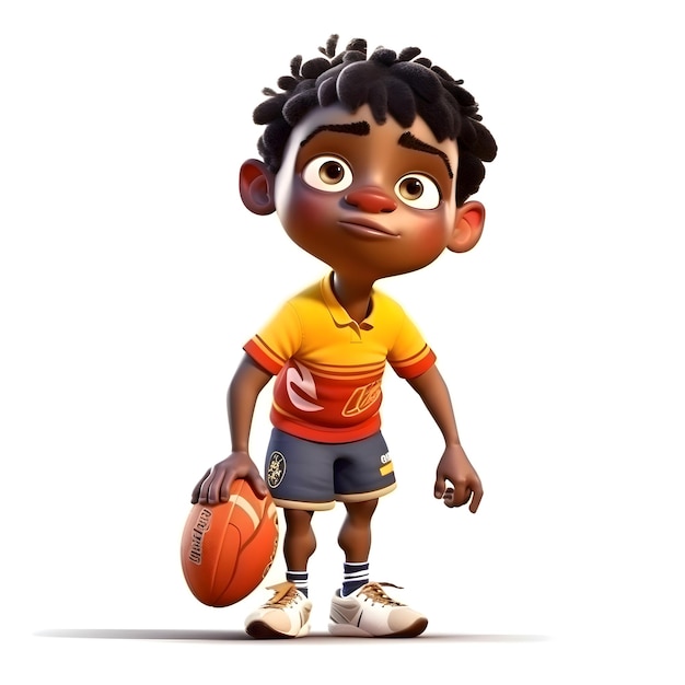 3D Render of an african american boy with a basketball