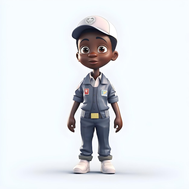 3D визуализация афроамериканского мальчика в кепке и комбинезоне