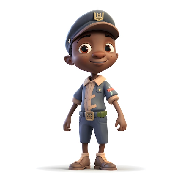 3D Render of an African American boy with cap and overalls